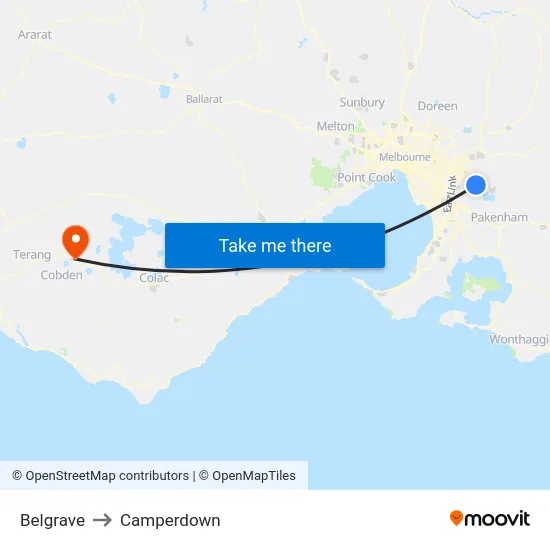 Belgrave to Camperdown map