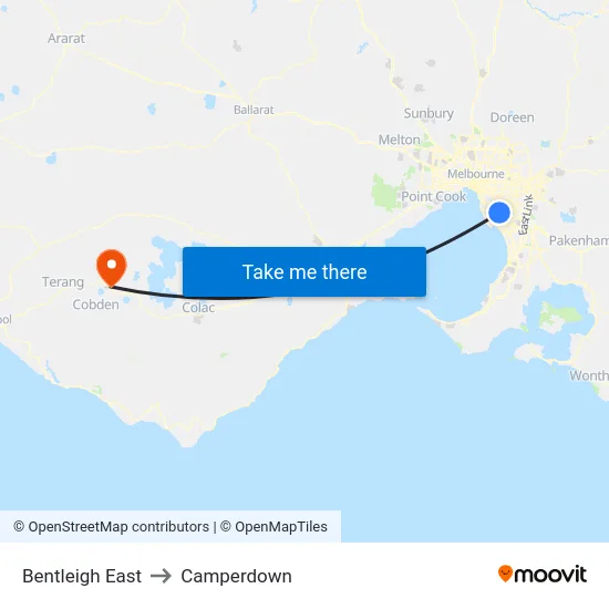 Bentleigh East to Camperdown map
