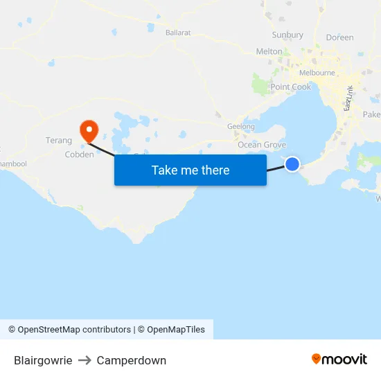 Blairgowrie to Camperdown map