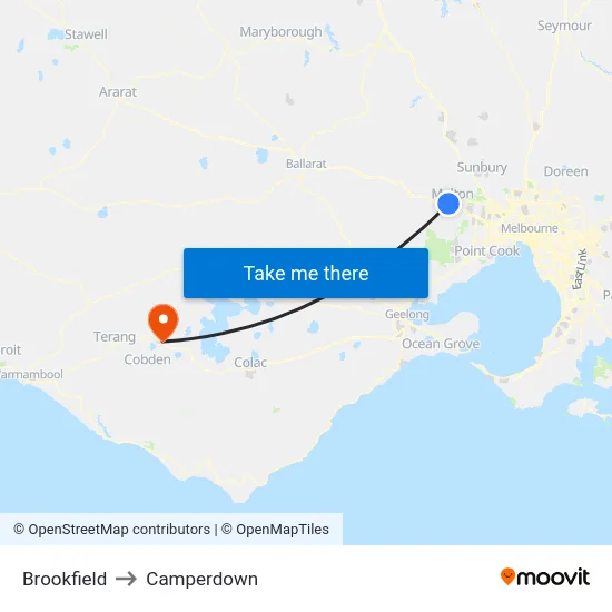 Brookfield to Camperdown map