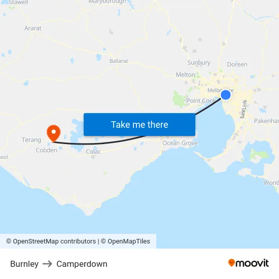 Burnley to Camperdown map