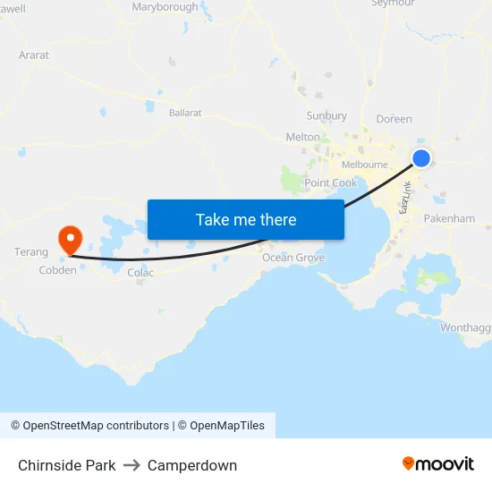 Chirnside Park to Camperdown map