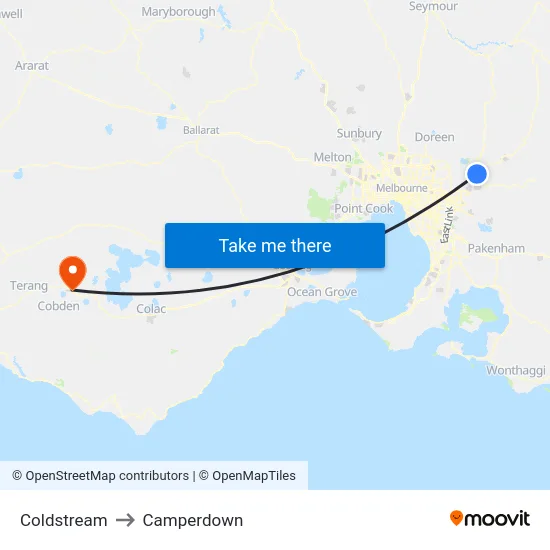 Coldstream to Camperdown map