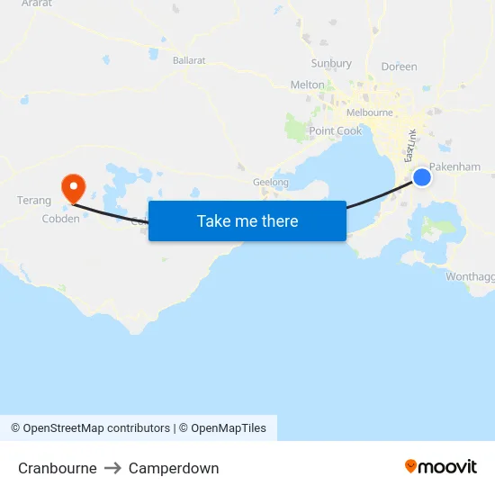 Cranbourne to Camperdown map
