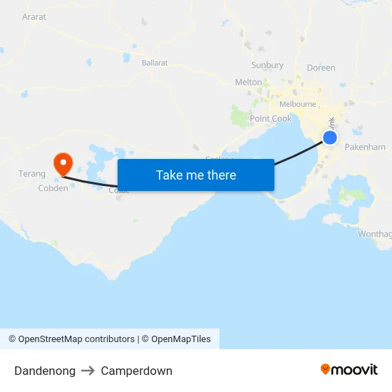 Dandenong to Camperdown map
