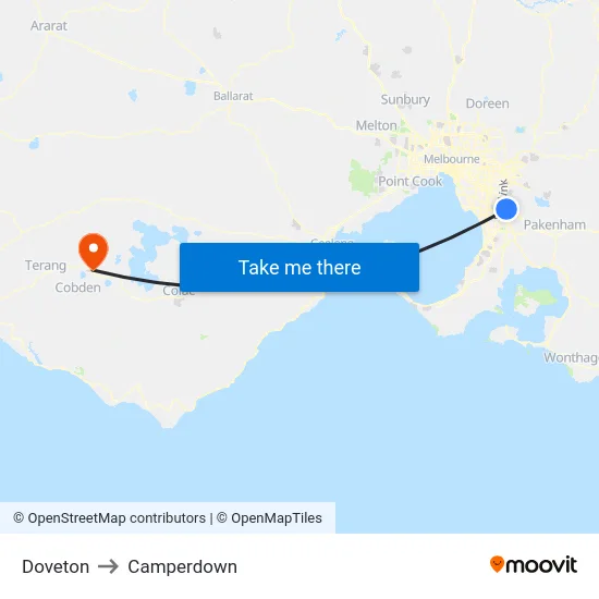 Doveton to Camperdown map