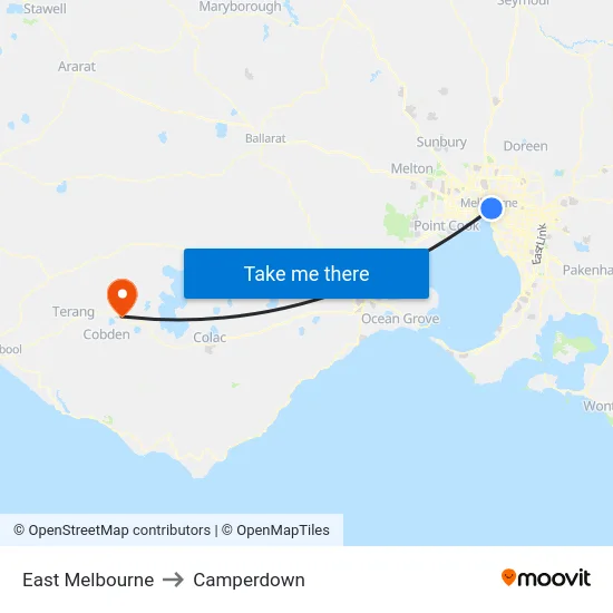 East Melbourne to Camperdown map