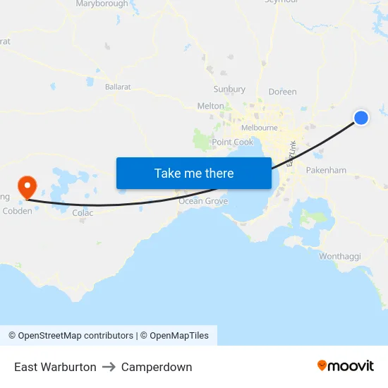 East Warburton to Camperdown map