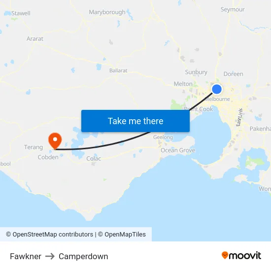 Fawkner to Camperdown map