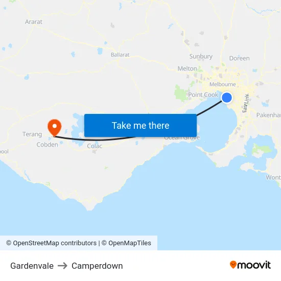Gardenvale to Camperdown map