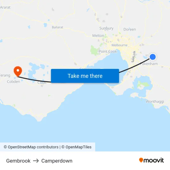 Gembrook to Camperdown map