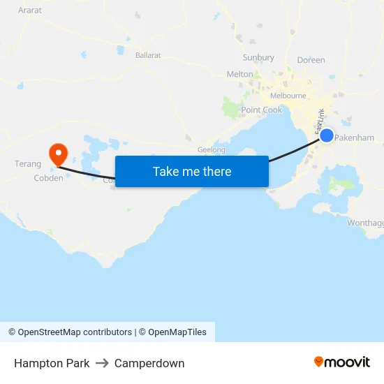 Hampton Park to Camperdown map