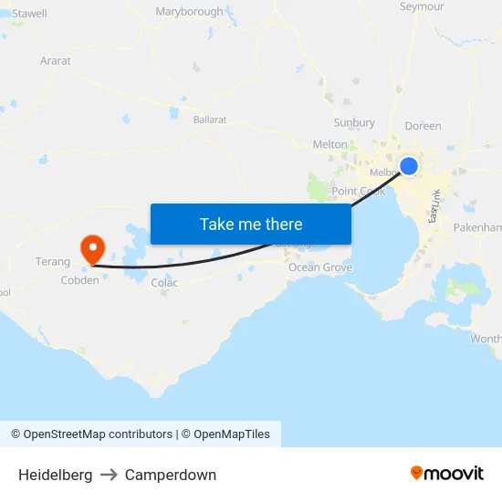 Heidelberg to Camperdown map