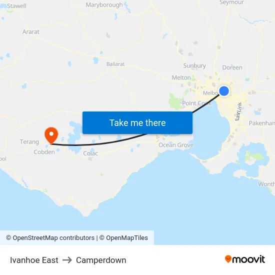 Ivanhoe East to Camperdown map