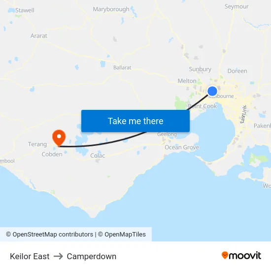 Keilor East to Camperdown map