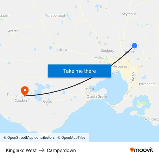 Kinglake West to Camperdown map