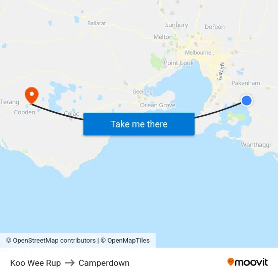 Koo Wee Rup to Camperdown map