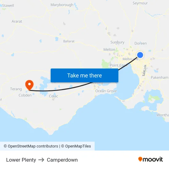 Lower Plenty to Camperdown map