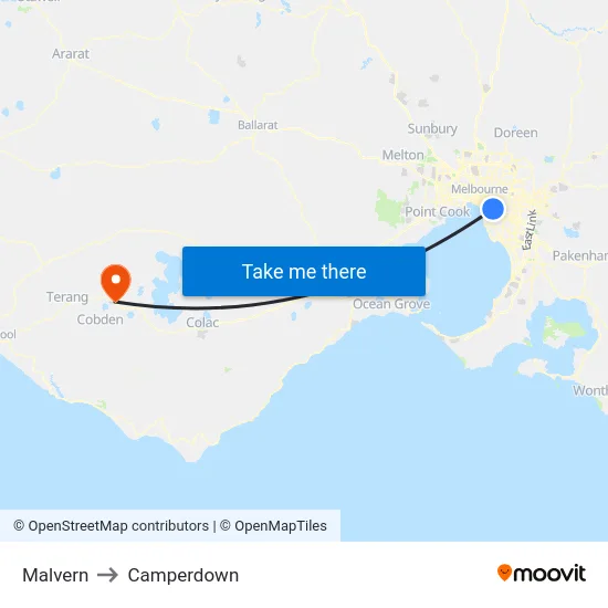 Malvern to Camperdown map
