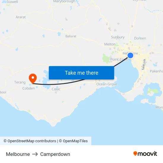 Melbourne to Camperdown map