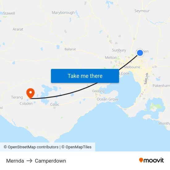 Mernda to Camperdown map