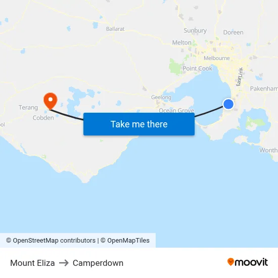 Mount Eliza to Camperdown map