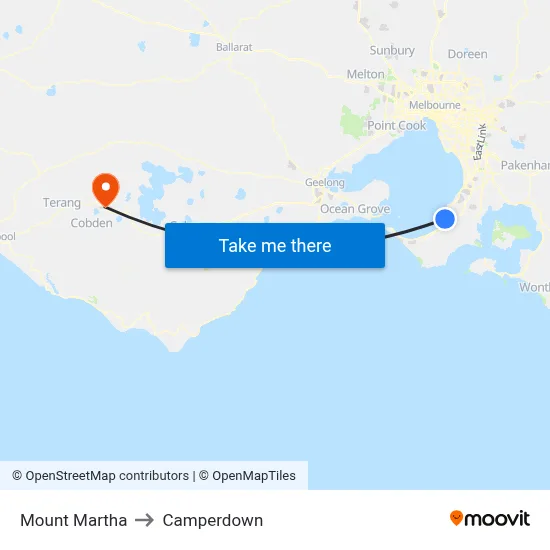 Mount Martha to Camperdown map