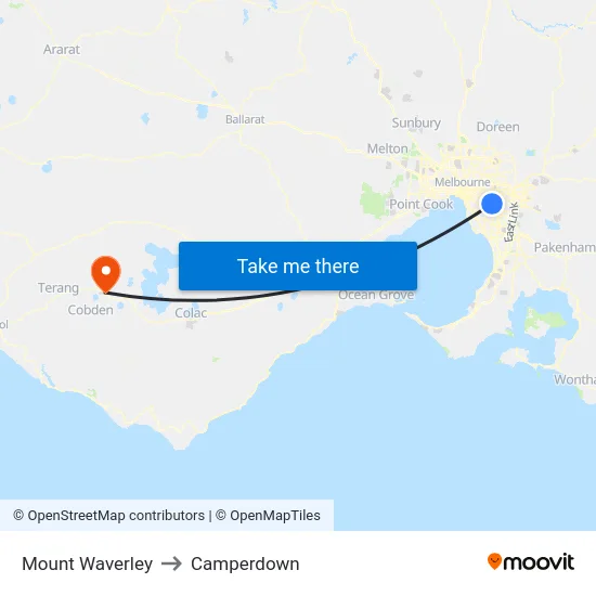 Mount Waverley to Camperdown map