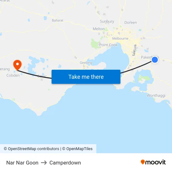 Nar Nar Goon to Camperdown map