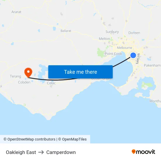 Oakleigh East to Camperdown map