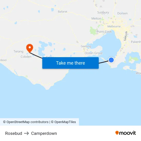 Rosebud to Camperdown map