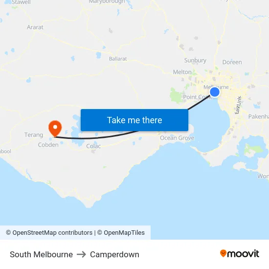 South Melbourne to Camperdown map