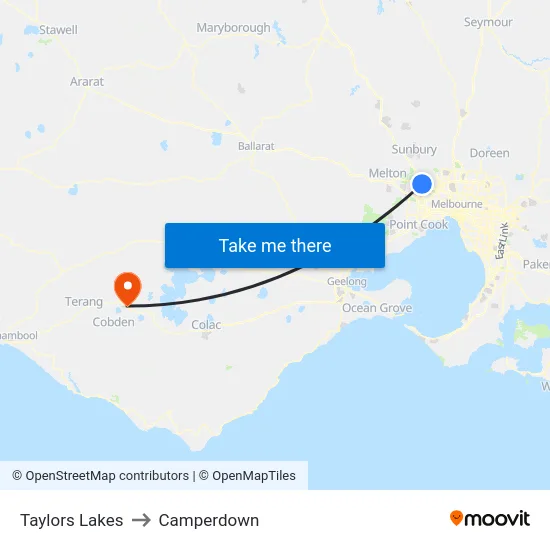 Taylors Lakes to Camperdown map