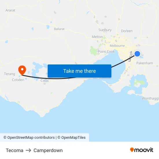 Tecoma to Camperdown map