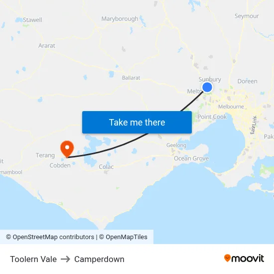 Toolern Vale to Camperdown map