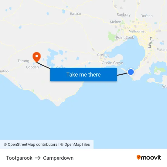 Tootgarook to Camperdown map