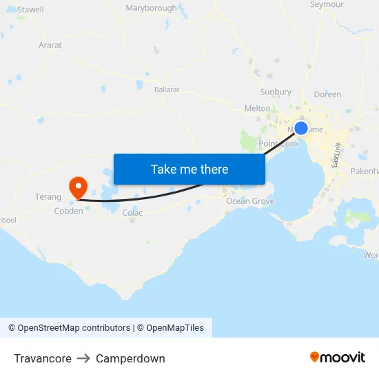 Travancore to Camperdown map