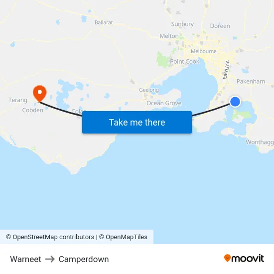 Warneet to Camperdown map