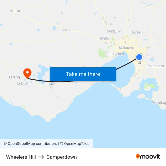 Wheelers Hill to Camperdown map