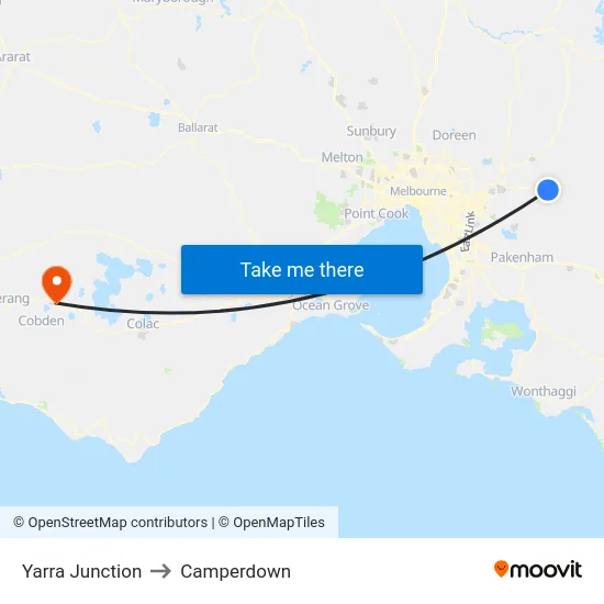 Yarra Junction to Camperdown map