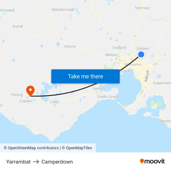 Yarrambat to Camperdown map