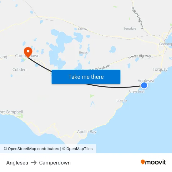 Anglesea to Camperdown map