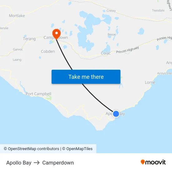 Apollo Bay to Camperdown map