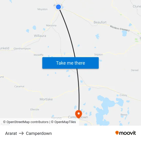 Ararat to Camperdown map