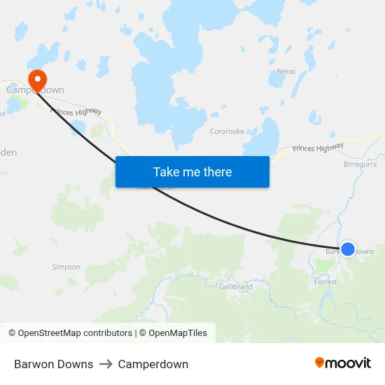 Barwon Downs to Camperdown map