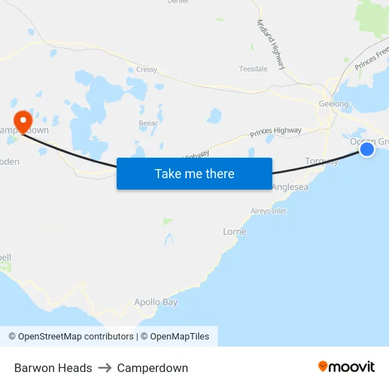Barwon Heads to Camperdown map