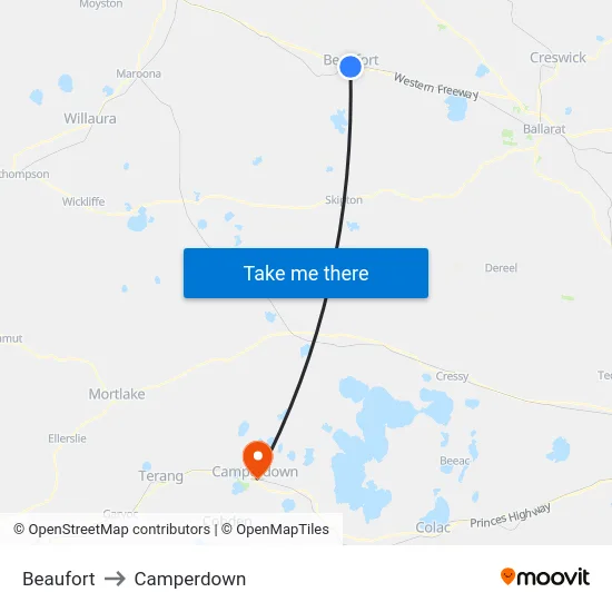 Beaufort to Camperdown map