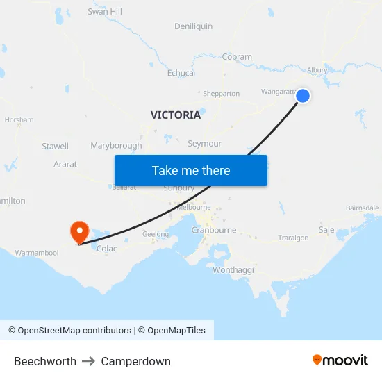 Beechworth to Camperdown map