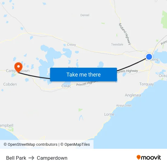 Bell Park to Camperdown map