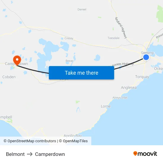 Belmont to Camperdown map